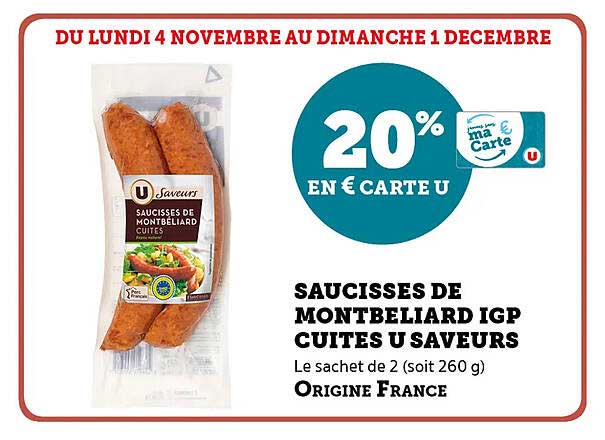 Saucisses de Montbeliard IGP cuites U Saveurs