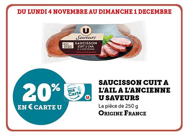 SAUCISSON CUIT A L'AIL A L'ANCIENNE U SAVEURS