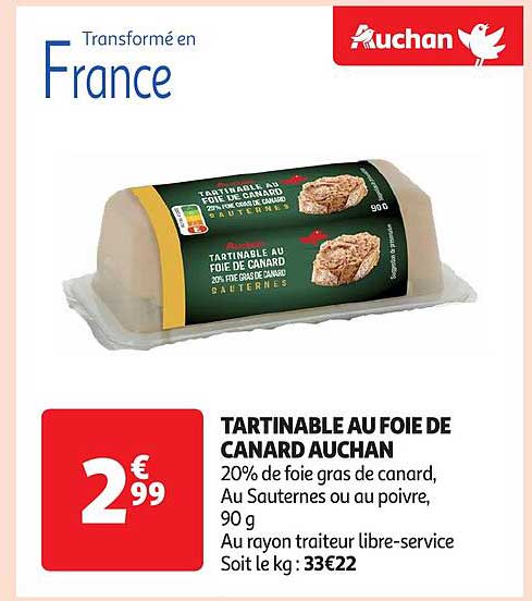 TARTINABLE AU FOIE DE CANARD AUCHAN