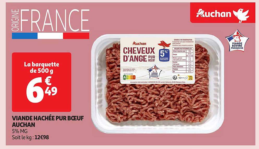 VIANDE HACHÉE PUR BŒUF AUCHAN