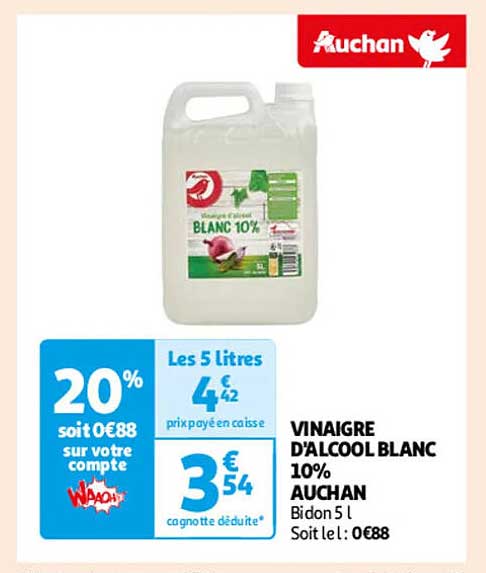 VINAIGRE D'ALCOOL BLANC 10% AUCHAN