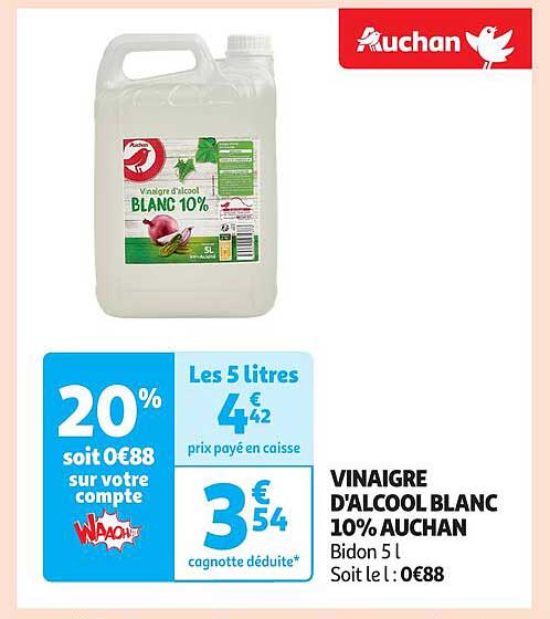 VINAIGRE D'ALCOOL BLANC 10% AUCHAN