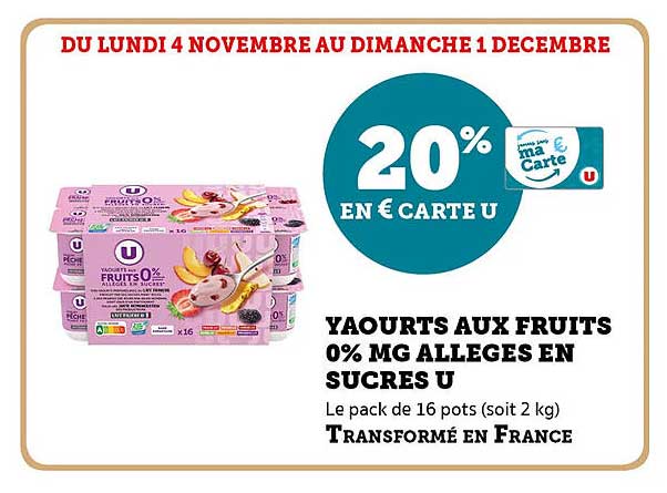 YAOURTS AUX FRUITS 0% MG ALLEGES EN SUCRES U