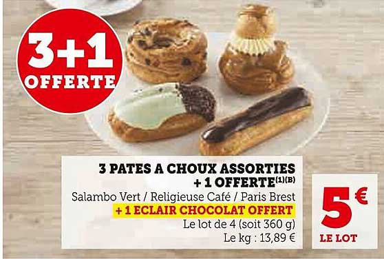 3 PATÉES A CHOUX ASSORTIES + 1 OFFERTE