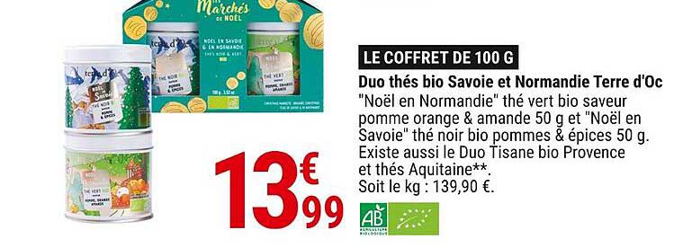 LE COFFRET DE 100 G  
Duo thés bio Savoie et Normandie Terre d'Oc