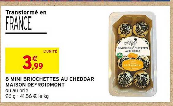 8 MINI BRIOCHETTES AU CHEDDAR MAISON DEFROIDMONT