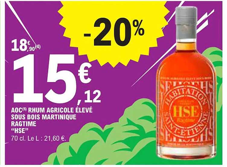 AOC Rhum agricole élevé sous bois Martinique Ragtime "HSE"