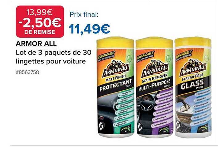 ARMOR ALL Lot de 3 paquets de 30 lingettes pour voiture