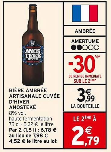 BIÈRE AMBRÉE ARTISANALE CUVÉE D'HIVER ANOSTEKÉ