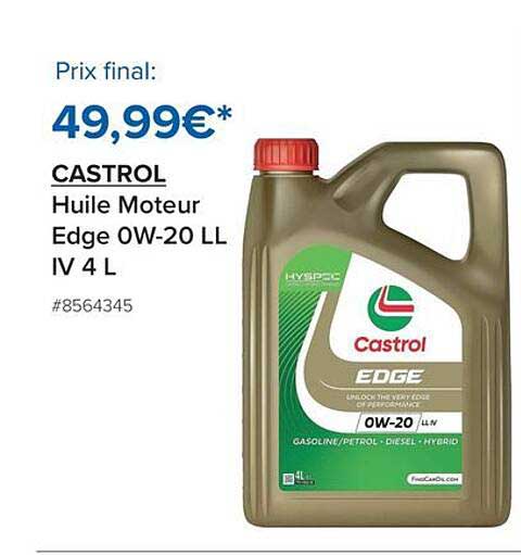 CASTROL Huile Moteur Edge 0W-20 LL IV 4 L