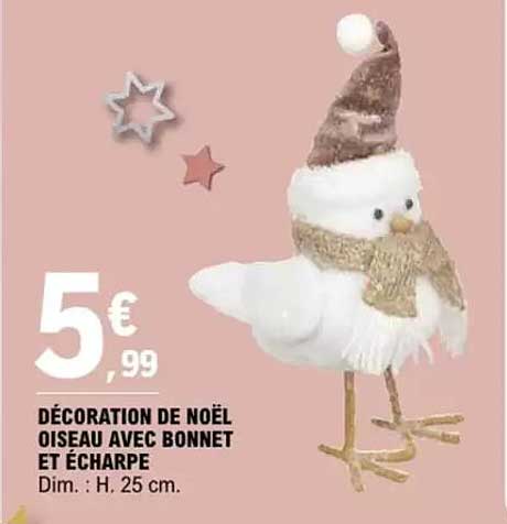 DÉCORATION DE NOËL OISEAU AVEC BONNET ET ÉCHARPE