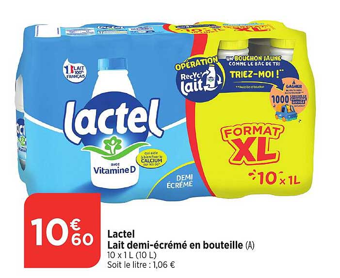 Lactel Lait demi-écrémé en bouteille