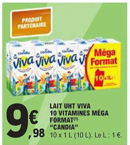 Lait UHT Viva 10 vitamines méga format "Candia"