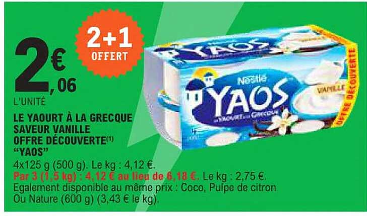 LE YAOURT À LA GREQUE SAVEUR VANILLE OFFRE DÉCOUVERTE(*) "YAOS"