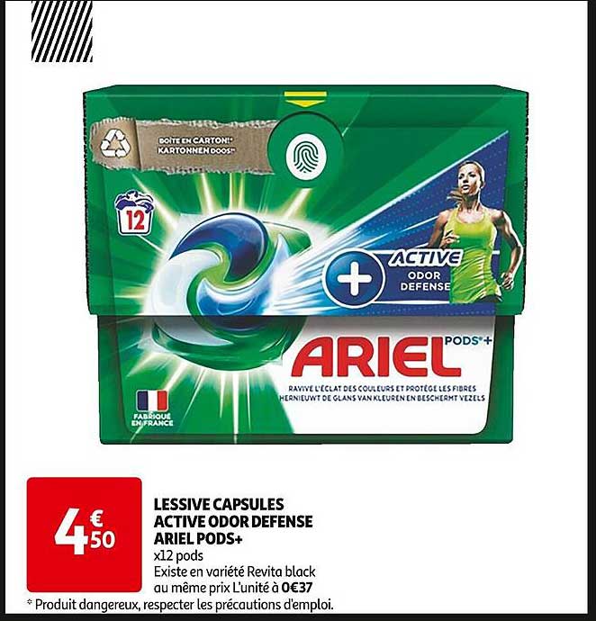 LESSIVE CAPSULES ACTIVE ODOR DEFENSE ARIEL PODS+