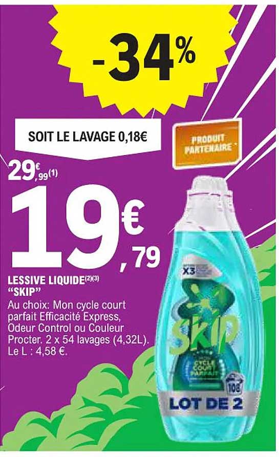 LESSIVE LIQUIDE "SKIP" LOT DE 2