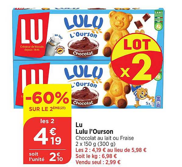 Lulu l’Ourson Chocolat au lait ou Fraise