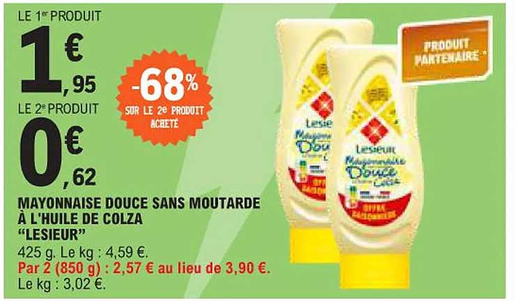 MAYONNAISE DOUCE SANS MOUTARDE À L'HUILE DE COLZA "LESIEUR"