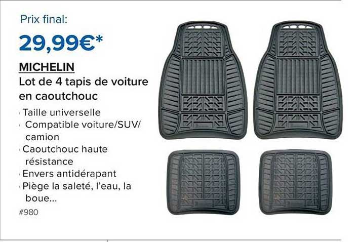 MICHELIN Lot de 4 tapis de voiture en caoutchouc