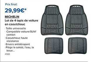 MICHELIN Lot de 4 tapis de voiture en caoutchouc