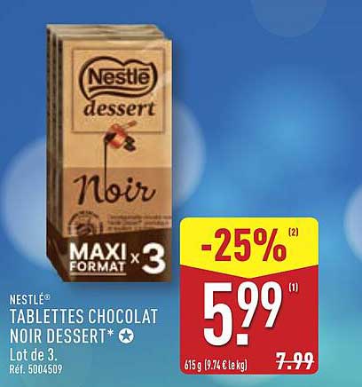 NESTLÉ TABLETTES CHOCOLAT NOIR DESSERT* Lot de 3