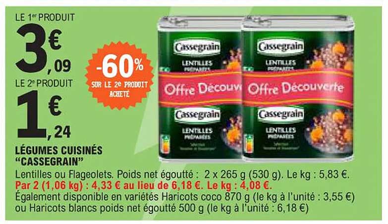 Offre Découverte Cassegrain Légumes cuisinés “Cassegrain”