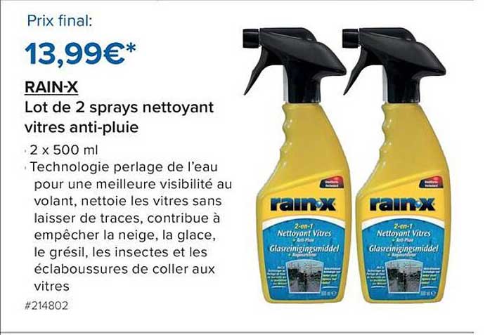 RAIN-X Lot de 2 sprays nettoyant vitres anti-pluie