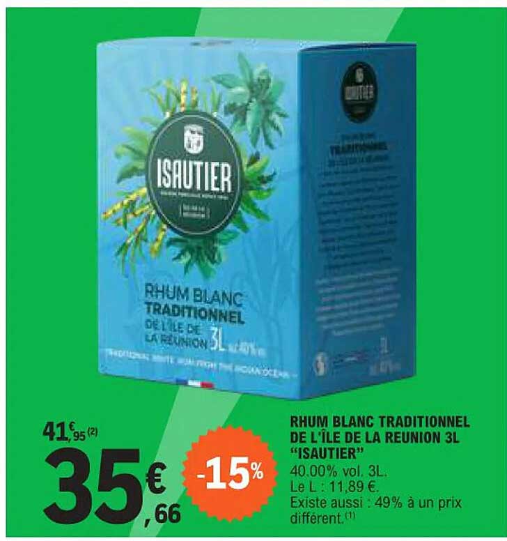 RHUM BLANC TRADITIONNEL DE L'ÎLE DE LA REUNION 3L "ISAUTIER"