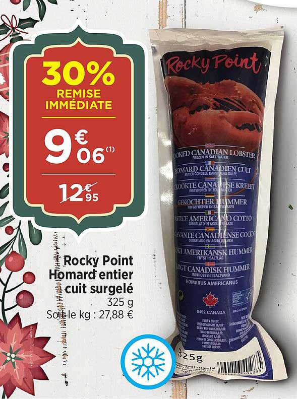 Rocky Point Homard entier cuit surgelé