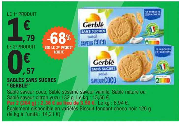 SABLÉS SANS SUCRES "GERBLÉ" SAVEUR COCO