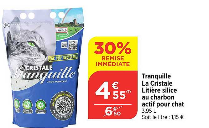 Tranquille La Cristale Litière silice au charbon actif pour chat