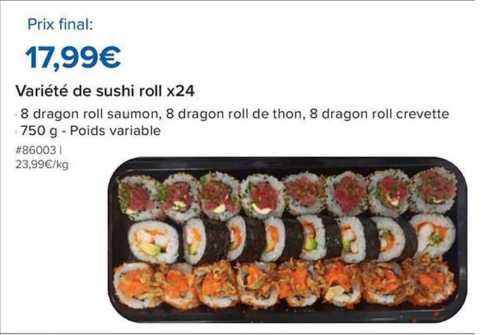 Variété de sushi roll x24