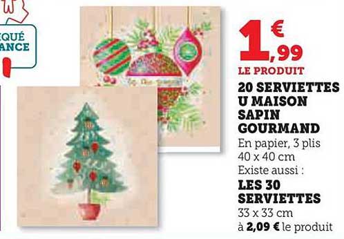 20 SERVIETTES U MAISON SAPIN GOURMAND