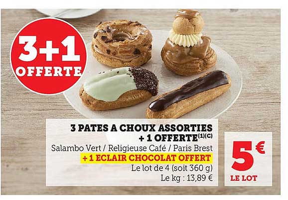 3 PATAS A CHOUX ASSORTIES + 1 OFFERTE