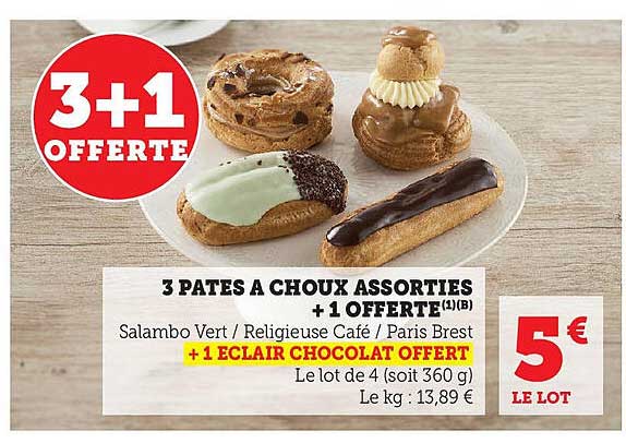 3 PATÉS A CHOUX ASSORTIS + 1 OFFERTE