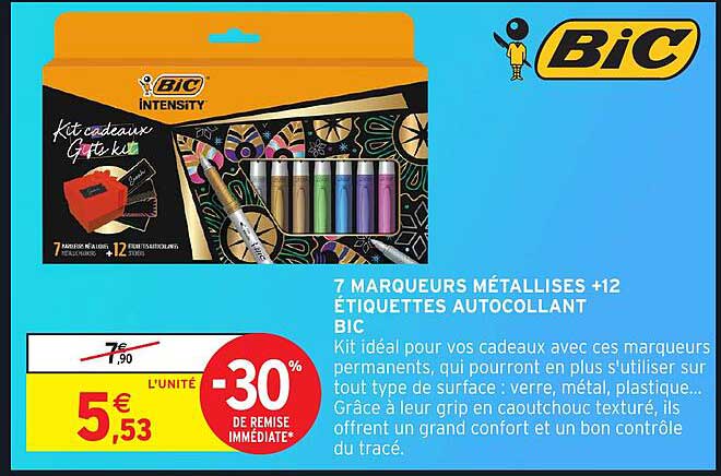 7 MARQUEURS MÉTALLISÉS +12 ÉTIQUETTES AUTOCOLLANTES BIC