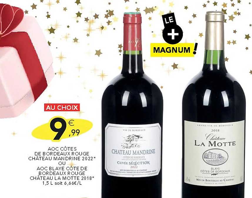 AOC CÔTES DE BORDEAUX ROUGE CHÂTEAU MANDRINE 2022* OU AOC BLAYE CÔTE DE BORDEAUX ROUGE CHÂTEAU LA MOTTE 2018*