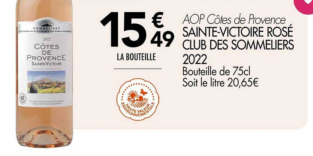 AOP Côtes de Provence SAINTE-VICTOIRE ROSÉ CLUB DES SOMMELIERS 2022