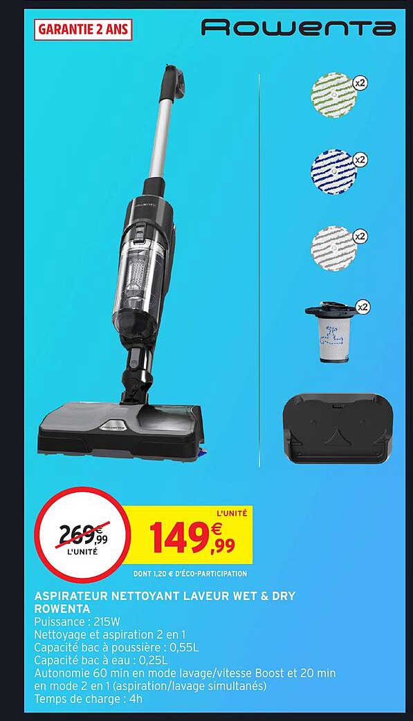 ASPIRATEUR NETTOYANT LAVEUR WET & DRY ROWENTA