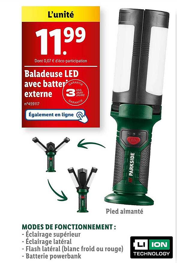 Baladeuse LED avec batterie externe