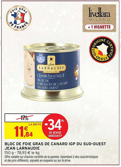 BLOC DE FOIE GRAS DE CANARD IGP DU SUD-OUEST JEAN LARNAUDIE