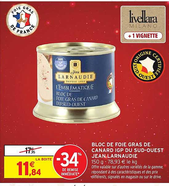 BLOC DE FOIE GRAS DE CANARD IGP DU SUD-OUEST JEAN LARNAUDIE