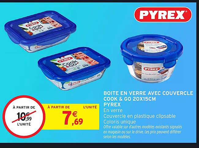 BOITE EN VERRE AVEC COUVERCLE COOK & GO 20X15CM PYREX