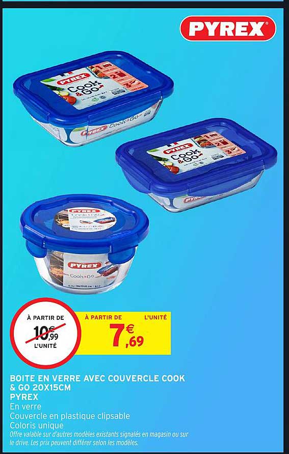 BOITE EN VERRE AVEC COUVERCLE COOK & GO 20X15CM PYREX