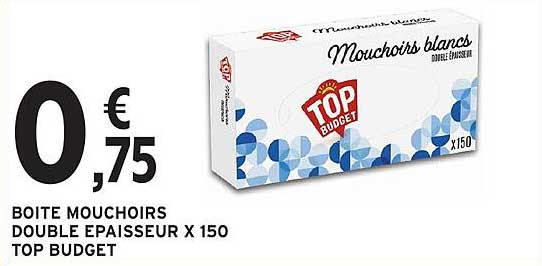 BOITE MOUCHOIRS DOUBLE EPAISSEUR X 150 TOP BUDGET