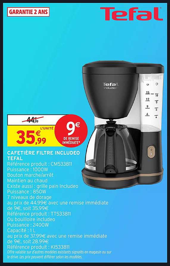 Cafetière filtre includeo Tefal