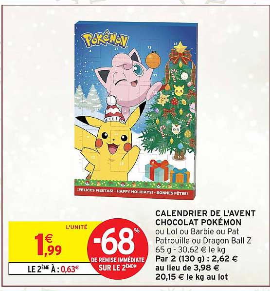 CALENDRIER DE L'AVENT CHOCOLAT POKÉMON