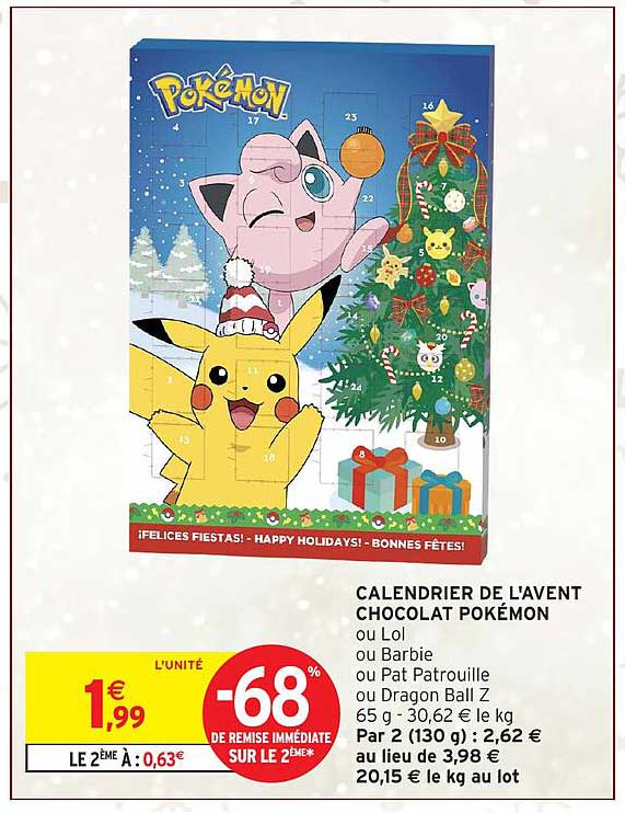 CALENDRIER DE L'AVENT CHOCOLAT POKÉMON