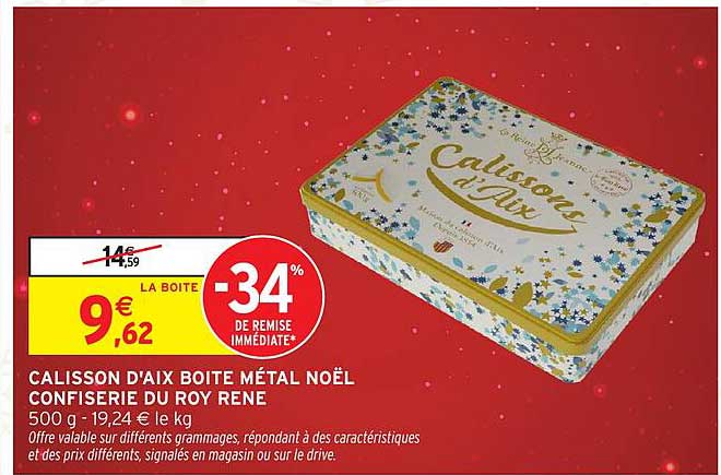 CALISSON D'AIX BOITE MÉTAL NOËL CONFISERIE DU ROY RENE