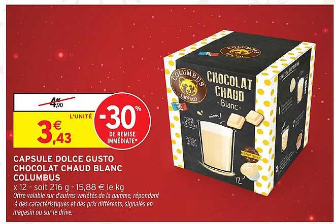 CAPSULE DOLCE GUSTO CHOCOLAT CHAUD BLANC COLUMBUS